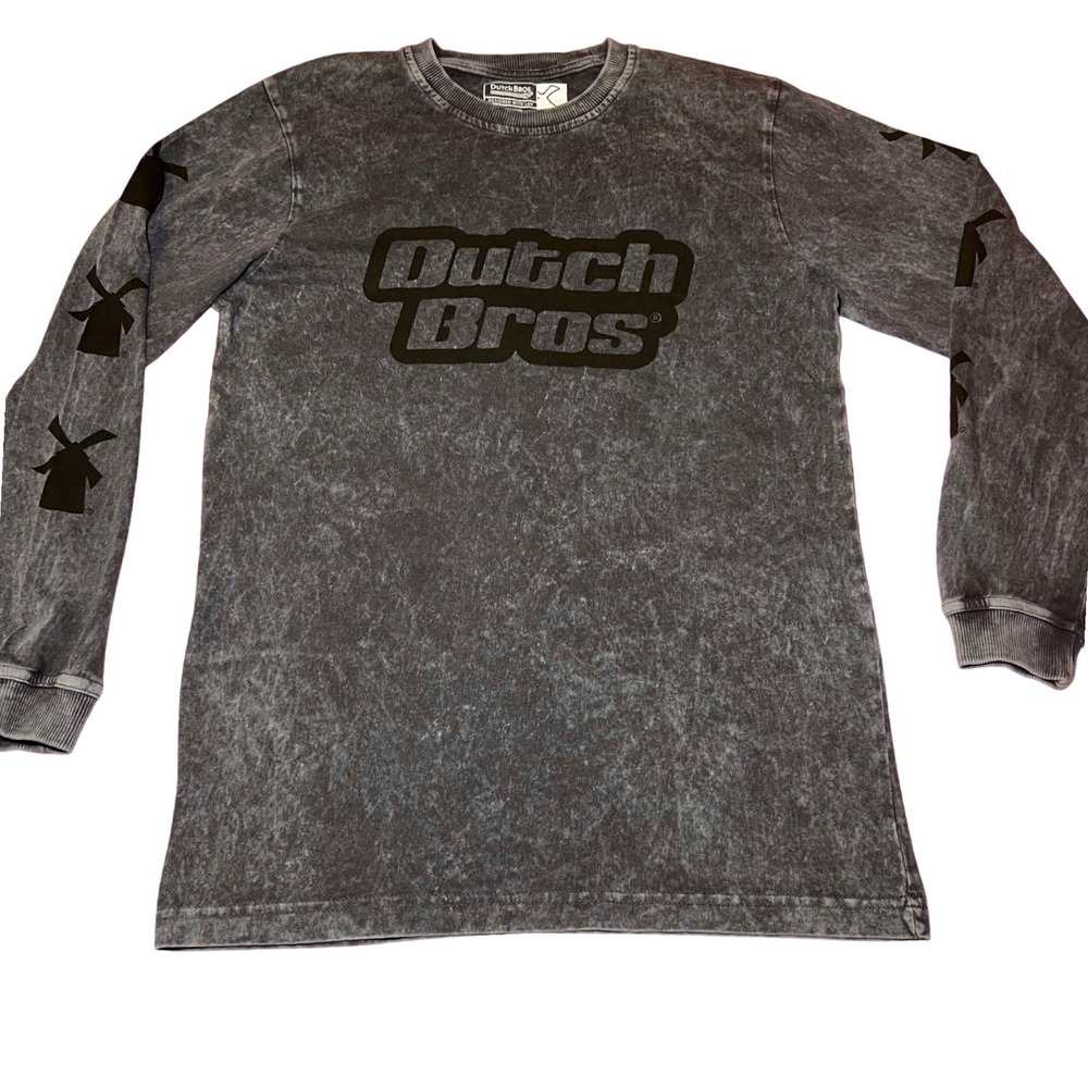 Dutch Bros Coffee Acid Wash Long Sleeve Graphic Tee Shirt Gray XS